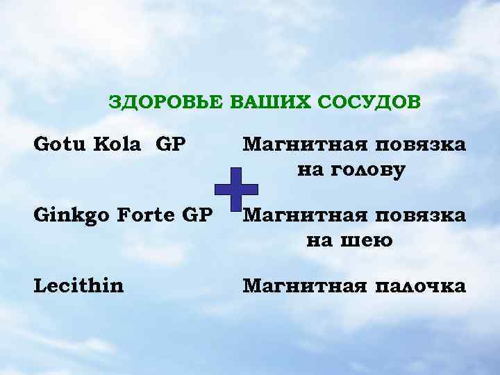 ЗДОРОВЬЕ ВАШИХ СОСУДОВ Gotu Kola GP Магнитная повязка на голову Ginkgo Forte GP Магнитная