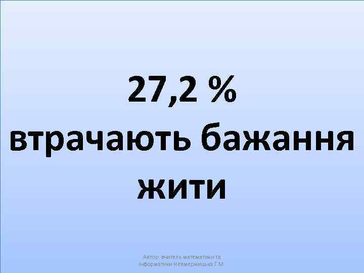 27, 2 % втрачають бажання жити Автор: вчитель математики та інформатики Невмержицька Г. М.