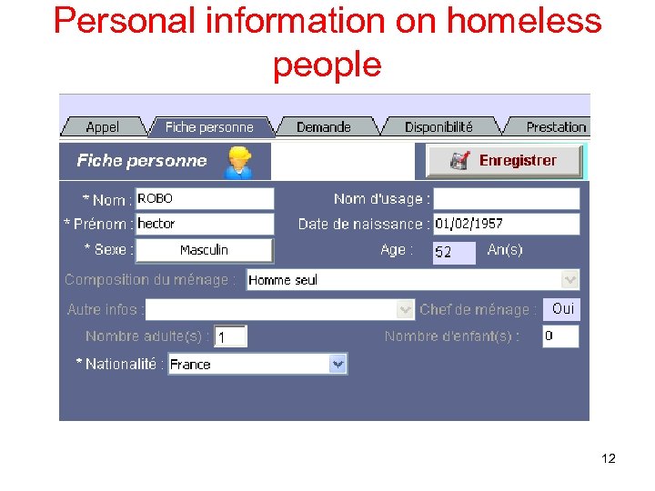 Personal information on homeless people 12 