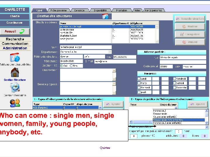 Who can come : single men, single women, family, young people, anybody, etc. 7