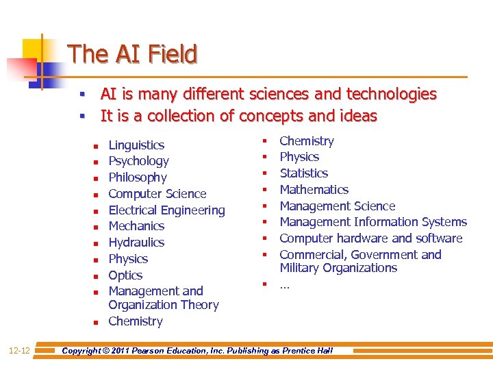 The AI Field § AI is many different sciences and technologies § It is