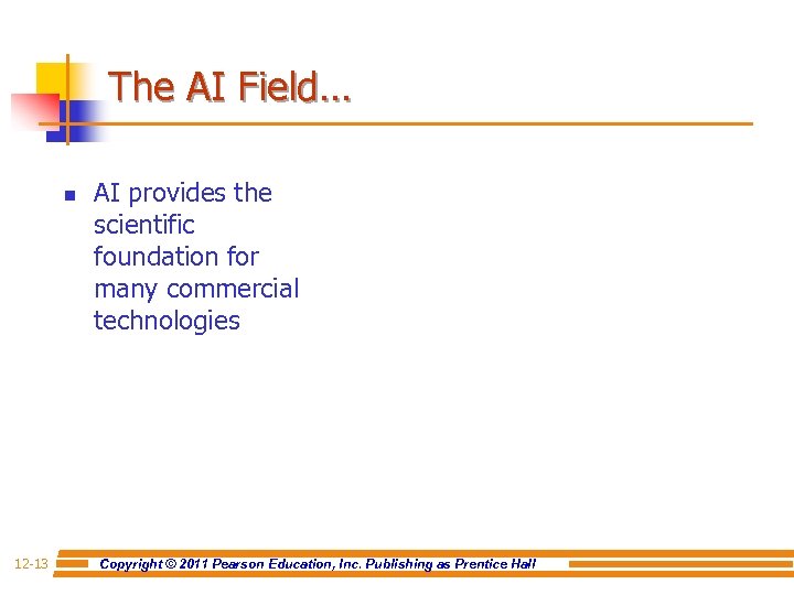 The AI Field… n 12 -13 AI provides the scientific foundation for many commercial