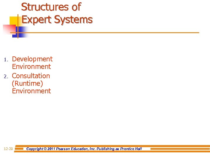 Structures of Expert Systems 1. 2. Development Environment Consultation (Runtime) Environment 12 -20 Copyright