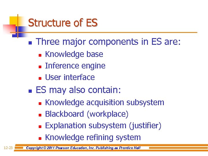 Structure of ES n Three major components in ES are: n n ES may