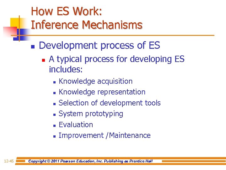 How ES Work: Inference Mechanisms n Development process of ES n A typical process