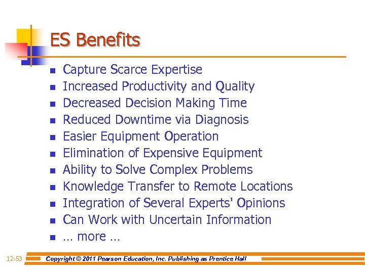 ES Benefits n n n 12 -53 Capture Scarce Expertise Increased Productivity and Quality