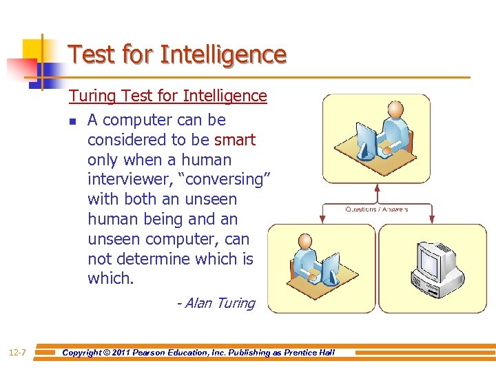 Test for Intelligence Turing Test for Intelligence n A computer can be considered to