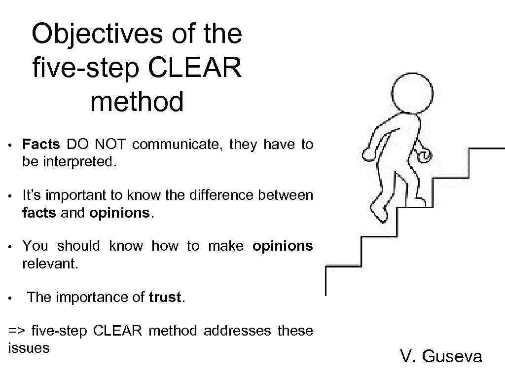 Objectives of the five-step CLEAR method • Facts DO NOT communicate, they have to