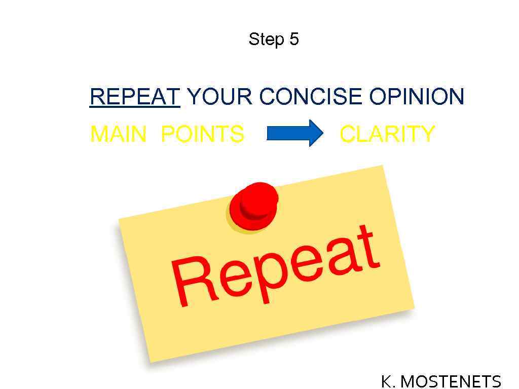 Step 5 REPEAT YOUR CONCISE OPINION MAIN POINTS CLARITY K. MOSTENETS 