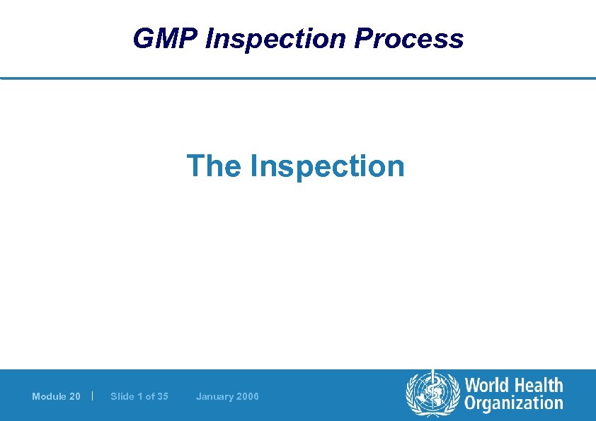 GMP Inspection Process The Inspection Module 20 | Slide 1 of 35 January 2006