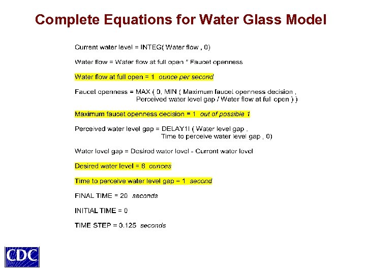 Complete Equations for Water Glass Model 