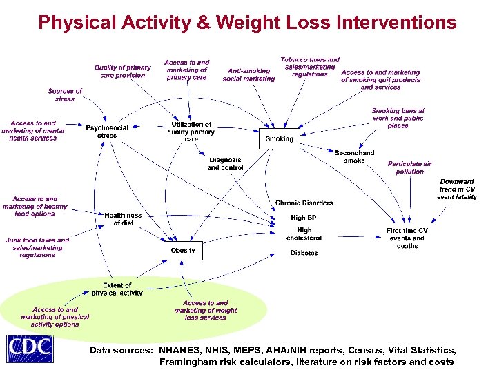 Physical Activity & Weight Loss Interventions Data sources: NHANES, NHIS, MEPS, AHA/NIH reports, Census,