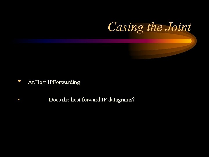 Casing the Joint • • At. Host. IPForwarding Does the host forward IP datagrams?