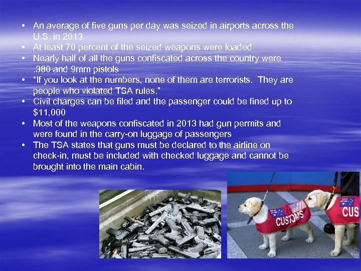 • An average of five guns per day was seized in airports across