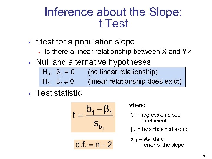 Inference about the Slope: t Test § t test for a population slope §