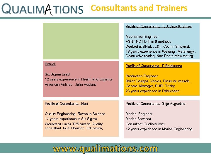 S Consultants and Trainers Profile of Consultants. T. J. Jaya Krishnan Mechanical Engineer. ASNT