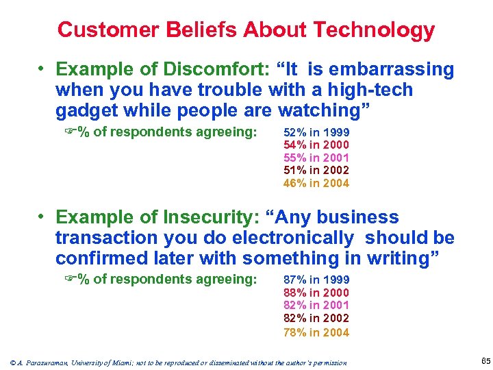Customer Beliefs About Technology • Example of Discomfort: “It is embarrassing when you have