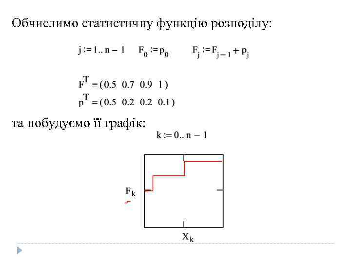Обчислимо статистичну функцію розподілу: та побудуємо її графік: 