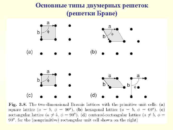 Основные типы двумерных решеток (решетки Браве) 