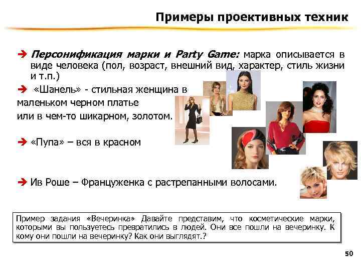 Примеры проективных техник è Персонификация марки и Party Game: марка описывается в виде человека
