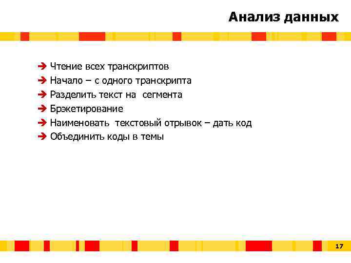 Анализ данных è Чтение всех транскриптов è Начало – с одного транскрипта è Разделить
