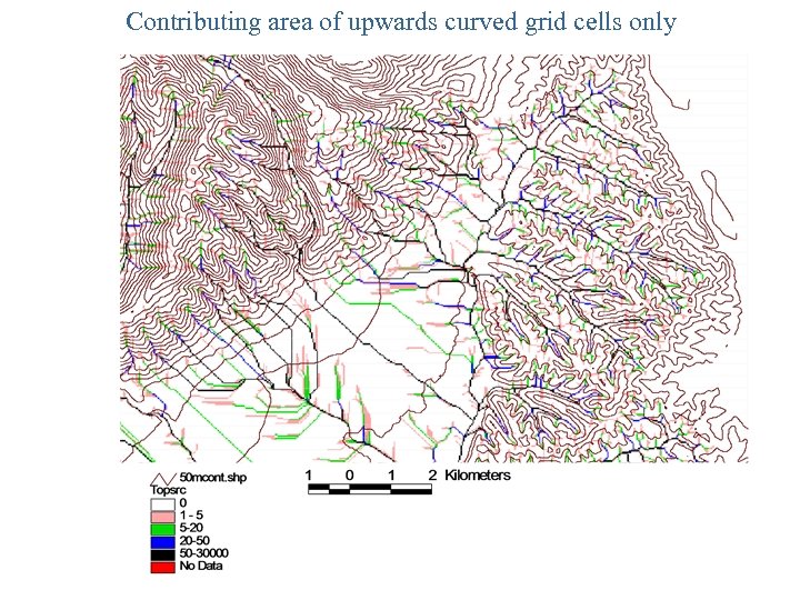 Contributing area of upwards curved grid cells only 