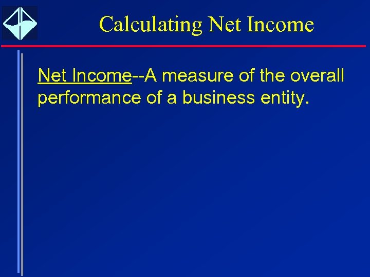 Calculating Net Income--A measure of the overall performance of a business entity. 