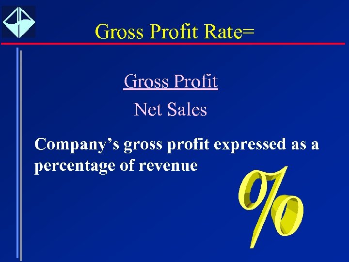 Gross Profit Rate= Gross Profit Net Sales Company’s gross profit expressed as a percentage