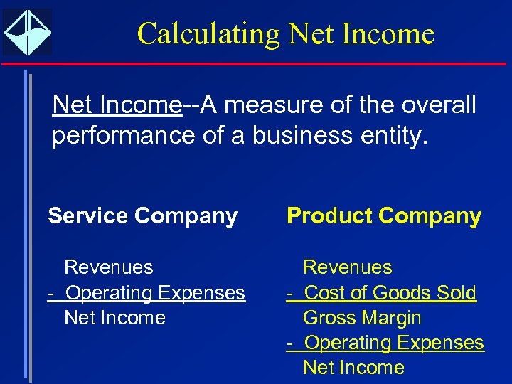 Calculating Net Income--A measure of the overall performance of a business entity. Service Company