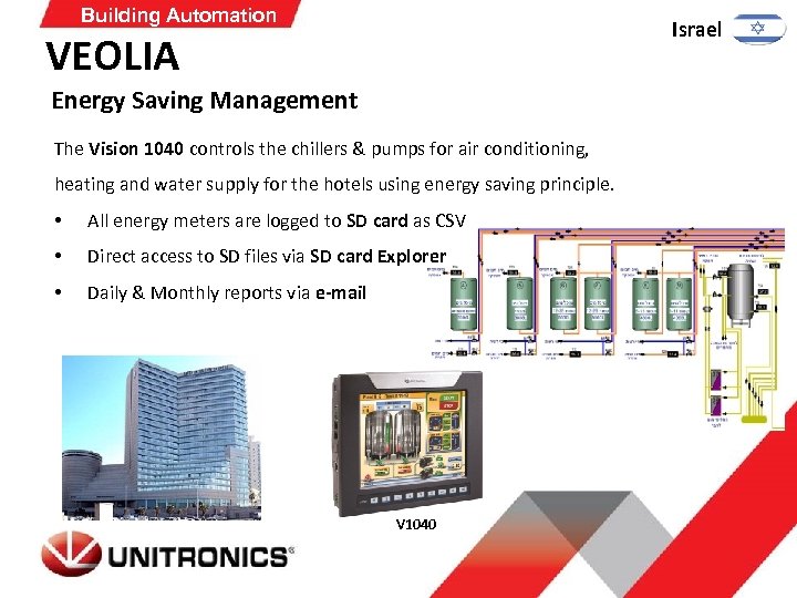 Building Automation Israel VEOLIA Energy Saving Management The Vision 1040 controls the chillers &