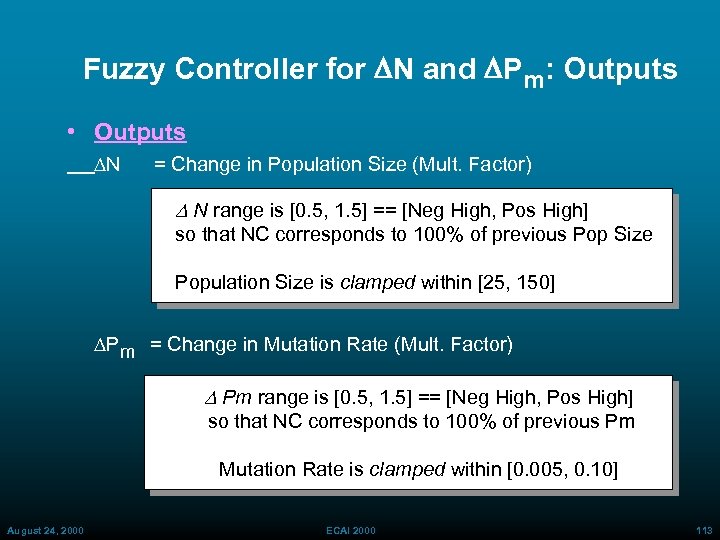 Fuzzy Controller for DN and DPm: Outputs • Outputs N = Change in Population