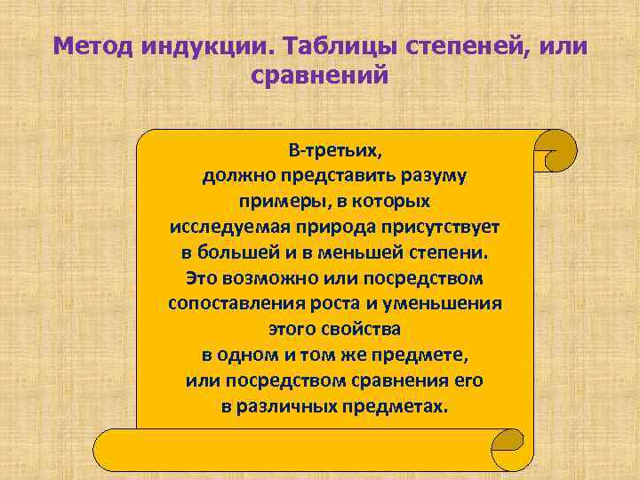 Метод индукции. Таблицы степеней, или сравнений В третьих, должно представить разуму примеры, в которых