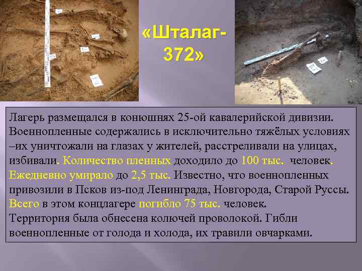  «Шталаг 372» Лагерь размещался в конюшнях 25 -ой кавалерийской дивизии. Военнопленные содержались в