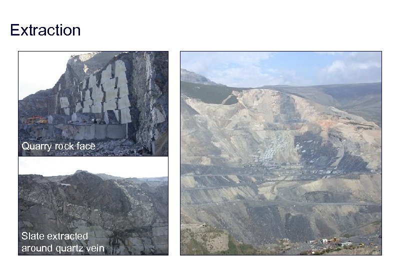Extraction Quarry rock face Slate extracted around quartz vein 