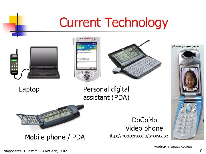 Current Technology Laptop Personal digital assistant (PDA) Do. Co. Mo video phone Mobile phone