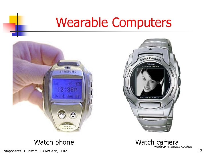 Wearable Computers Watch phone Components ubicom: J. A. Mc. Cann, 2002 Watch camera for