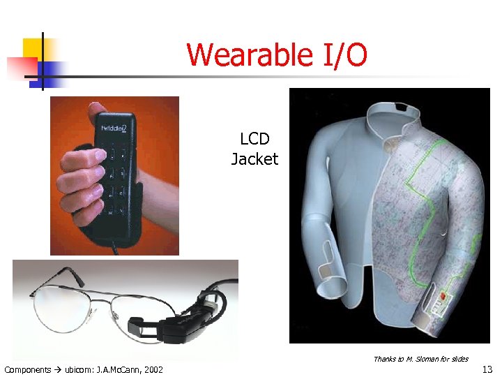 Wearable I/O LCD Jacket Thanks to M. Sloman for slides Components ubicom: J. A.