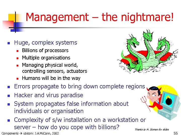Management – the nightmare! n Huge, complex systems n n n n Billions of