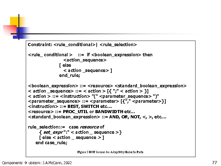 Constraint: <rule_conditional>| <rule_selection> <rule_ conditional > : : = if <boolean_expression> then <action_sequence> [