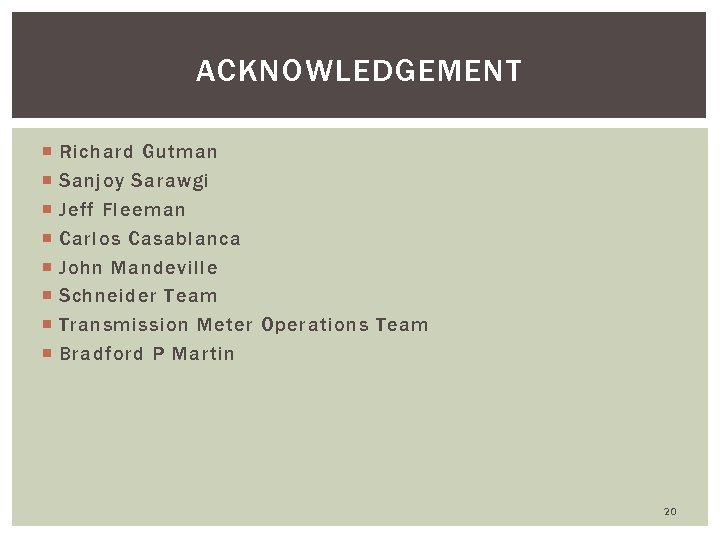 ACKNOWLEDGEMENT Richard Gutman Sanjoy Sarawgi Jeff Fleeman Carlos Casablanca John Mandeville Schneider Team Transmission