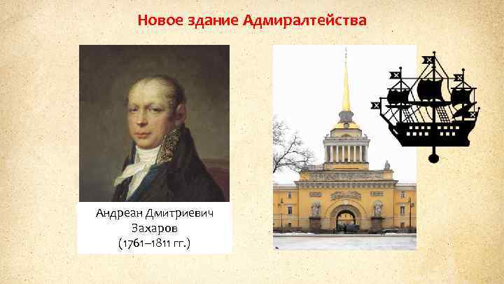 Новое здание Адмиралтейства Андреан Дмитриевич Захаров (1761– 1811 гг. ) 