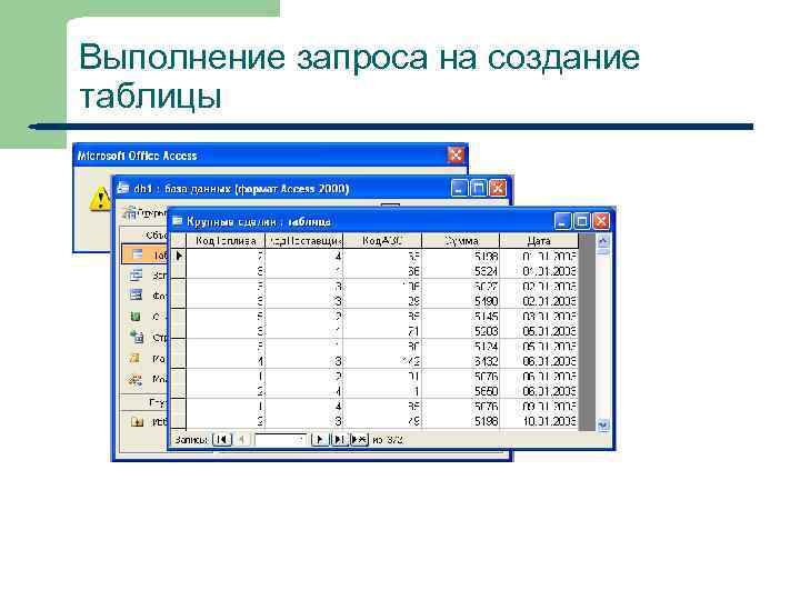 Выполнение запроса на создание таблицы 23 