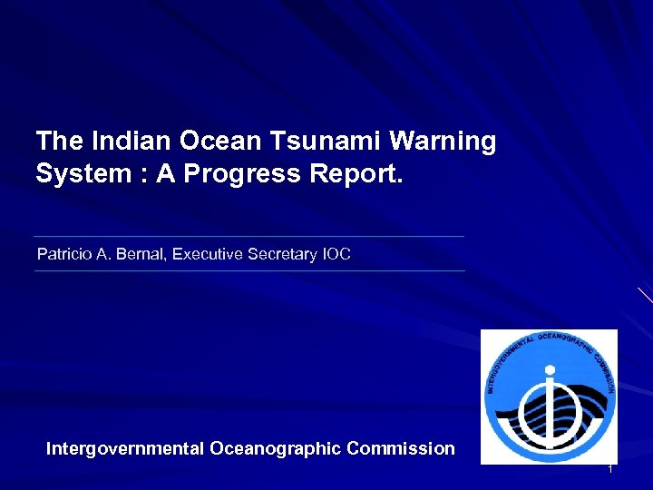 The Indian Ocean Tsunami Warning System : A Progress Report. Patricio A. Bernal, Executive