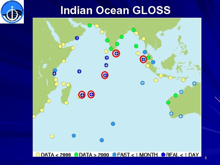 Indian Ocean GLOSS WHITE CROSS retransmission to PTWC via GTS Select station from map