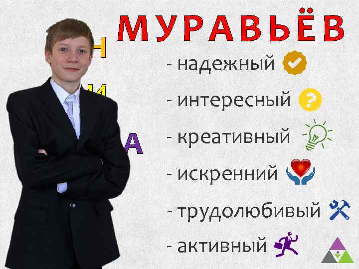 МУРАВЬЁВ Н И К А И Т - надежный - интересный - креативный -