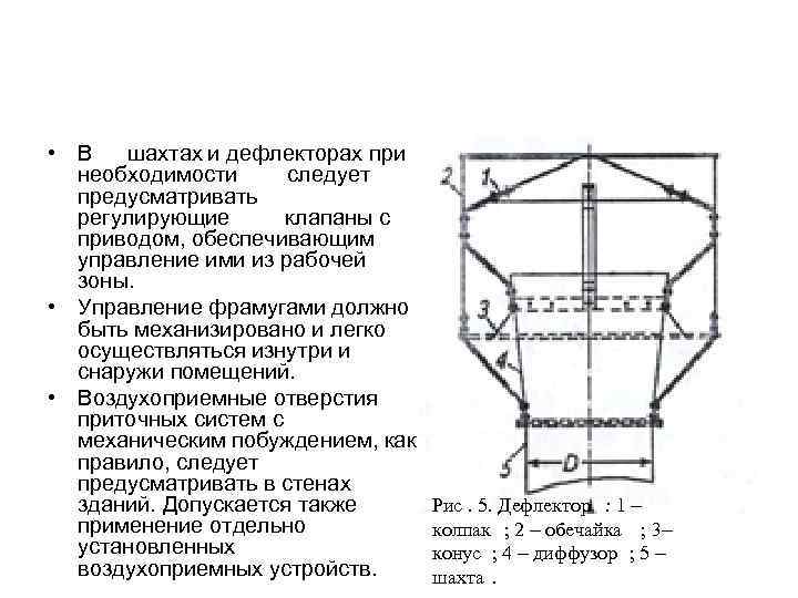  • В шахтах и дефлекторах при необходимости следует предусматривать регулирующие клапаны с приводом,