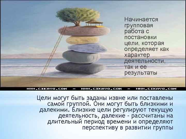 Начинается групповая работа с постановки цели, которая определяет как характер деятельности, так и ее