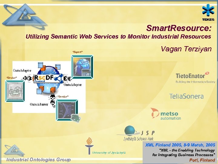 Smart. Resource: Utilizing Semantic Web Services to Monitor Industrial Resources Vagan Terziyan “Expert” “Device”