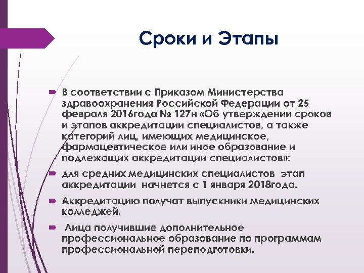 Сроки и Этапы В соответствии с Приказом Министерства здравоохранения Российской Федерации от 25 февраля