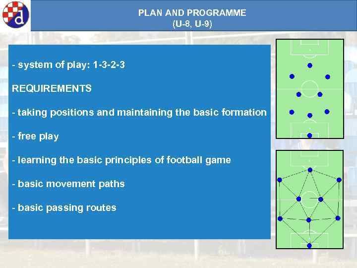 PLAN AND PROGRAMME (U-8, U-9) - system of play: 1 -3 -2 -3 REQUIREMENTS